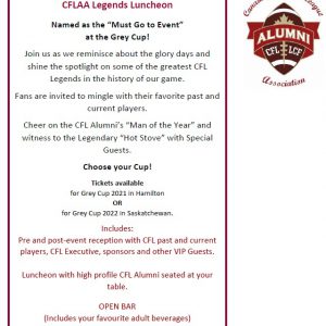 Two VIP Tickets to the CFLAA Legends Luncheon