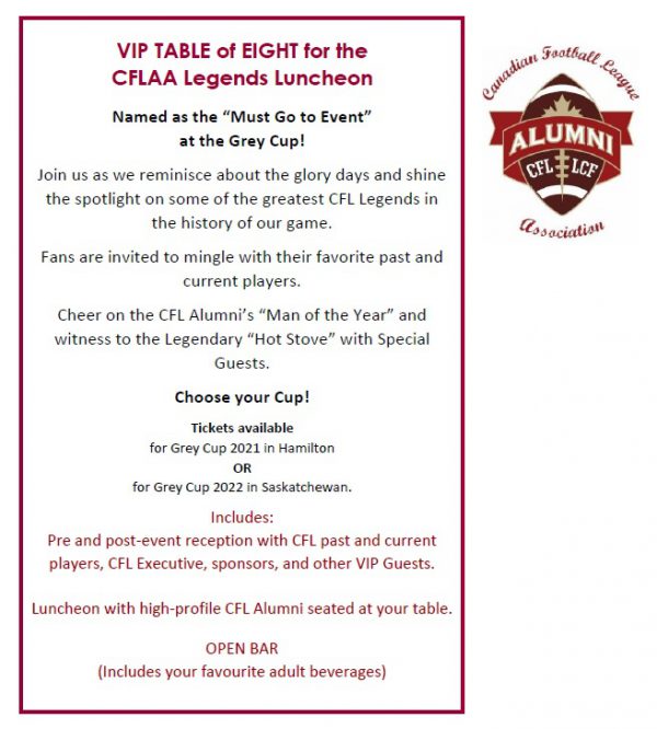 CFLAA Legends Luncheon VIP Table of Eight