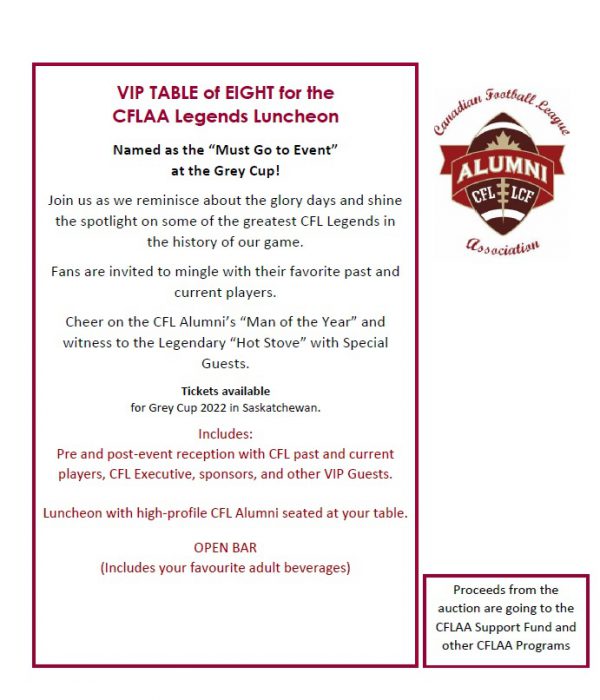 CFLAA Legends Luncheon VIP Table of Eight